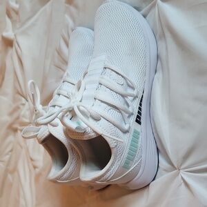 puma soft foam white and teal running sneakers